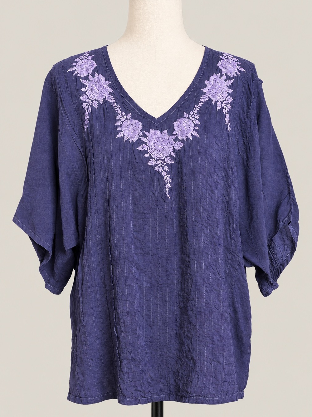 Johnny Was Indigo Embroidered Silk Blend Boho Top M
